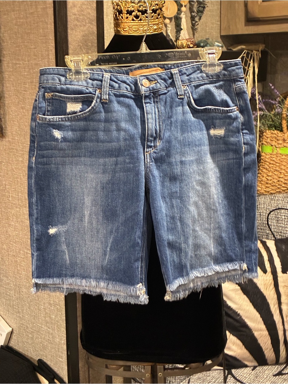 Joe's Jeans The Finn Mid Rise Bermuda Distressed Blue Jean Shorts 28